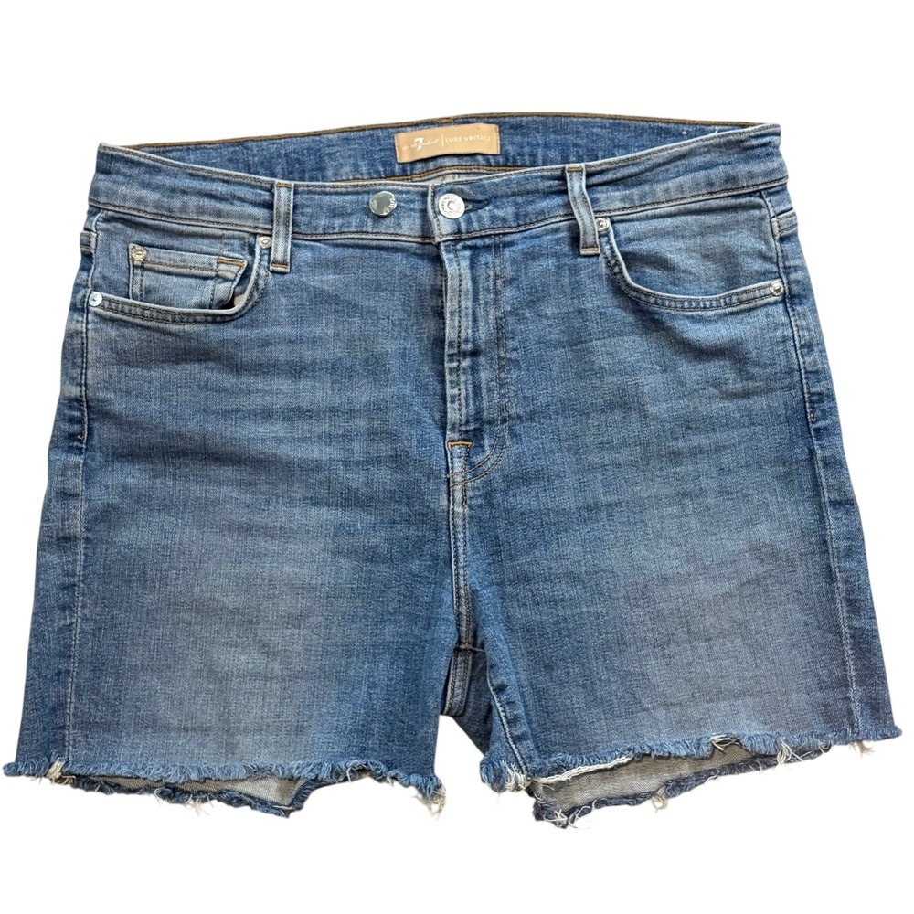 Seven7 Luxe Vintage Distressed Raw Hem‎ Denim Cutoff Shorts Blue - Picture 1 of 7